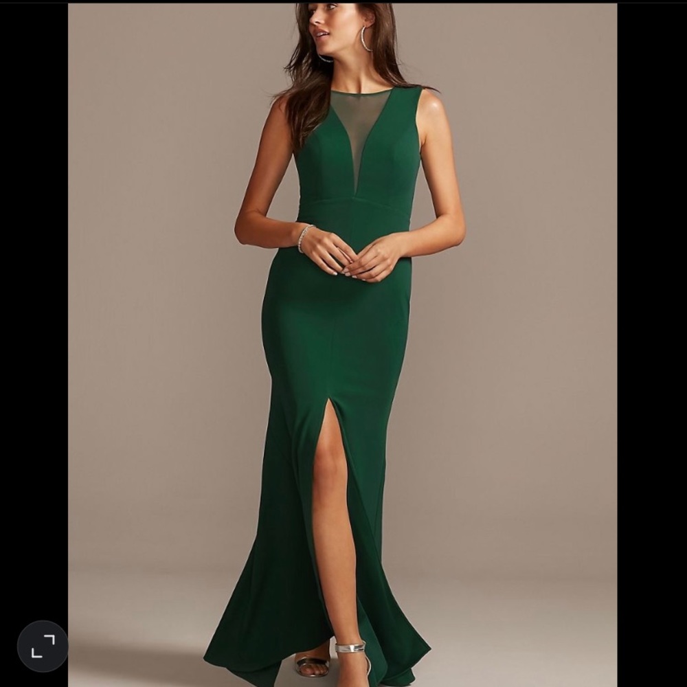 David’s Bridal Illusion Deep-V Center Slit Dress